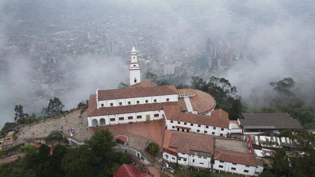 Aerial shot of Cerro de Monserrate in bogota Colombia