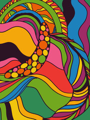 Vector retro colorful psychedelic poster in 1970s style