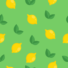 Seamless pattern with lemons. lettuce background. ripe lemons. green leaves. vector texture. trendy print for textiles and wallpapers.