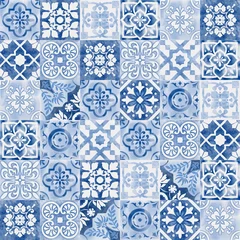 Gordijnen Traditionele Portugese decoratieve tegels. Naadloze patroon. Illustratie voor ontwerp, print, stof of achtergrond. © Anna