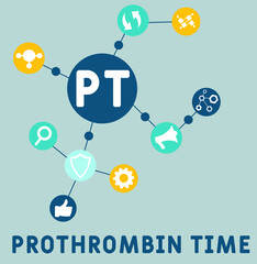PT -  Prothrombin Time medica concept background. vector illustration concept with keywords and icons. lettering illustration with icons for web banner, flyer, landing pag 