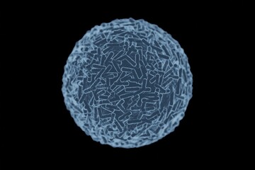 Monkeypox virus model, blue color. Epidemy, pandemy concept. 3d render