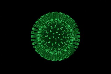 Monkeypox virus model, green color. Epidemy, pandemy concept. 3d render