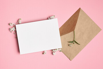 Greeting or invitation card mockup with envelope