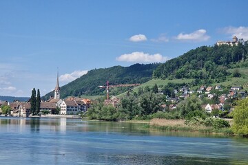Fototapeta na wymiar Scenic view of the Rhine River in Stein Am Rhein, Schaffhausen, Switzerland