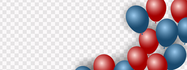 Balloons with colors of the U.S. flag on a transparent background, template for a banner, postcards. U.S. public holidays