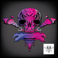 skull vector illustration with mechanic tools in multicolor.  logo template for auto repair 