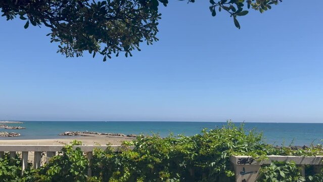View of the sea through trees in Anzio, Italy