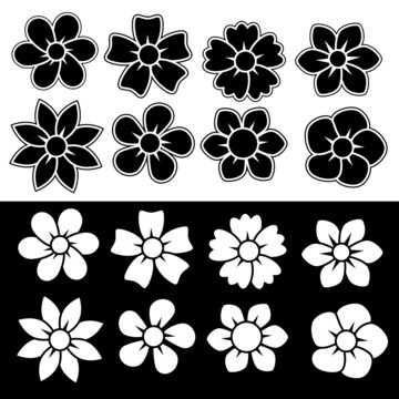 White and black flower icon on white background