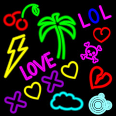 illustration pack set of neon colorful icons in vector format