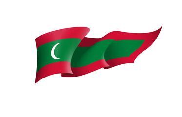 Maldives flag state symbol isolated on background national banner. Greeting card National Independence Day of the Republic of Maldives. Illustration banner with realistic state flag.