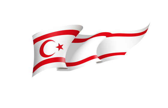 Northern Cyprus flag state symbol isolated on background national banner. Greeting card National Independence Day Turkish Republic of Northern Cyprus. Illustration banner realistic state flag of TRNC.