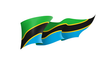 Tanzania flag state symbol isolated on background national banner. Greeting card National Independence Day of the United Republic of Tanzania. Illustration banner with realistic state flag. - obrazy, fototapety, plakaty