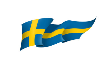 Sweden flag state symbol isolated on background national banner. Greeting card National Independence Day of the Kingdom of Sweden. Illustration banner with realistic state flag.