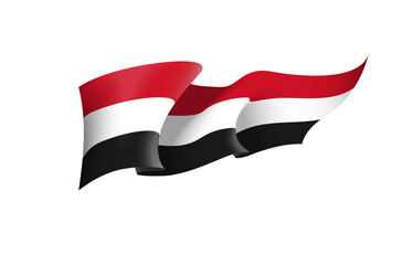 Yemen flag state symbol isolated on background national banner. Greeting card National Independence Day of the Republic of Yemen. Illustration banner with realistic state flag.