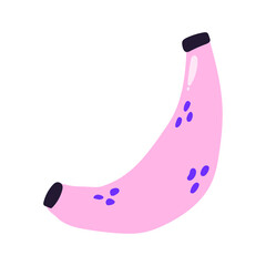 Hand drawn  pink banana, flat fruit illustration.