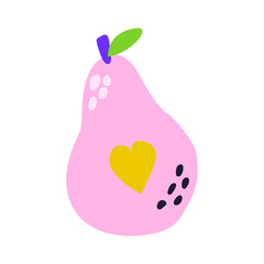 Cute bright fruit. Hand drawn pink pear. Nursery design.