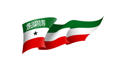 Somaliland flag state symbol isolated on background national banner. Greeting card National Independence Day of the Republic of Somaliland. Illustration banner with realistic state flag.