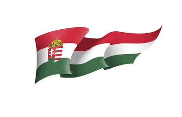 Naklejka premium Hungary flag state symbol isolated on background national banner. Greeting card National Independence Day of the Republic of Hungary. Illustration banner with realistic state flag.