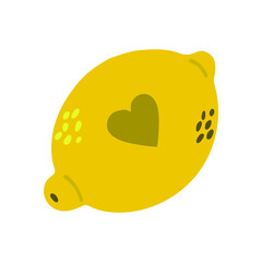 Cute hand drawn lemon with heart. Modern flat illustration.