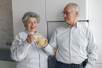 Beautiful old couple spent time together at home