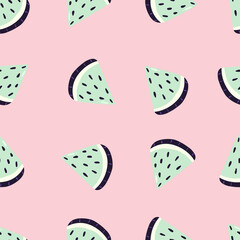 Seamless pattern of hand drawn watermelon slice. Cute modern summer background.