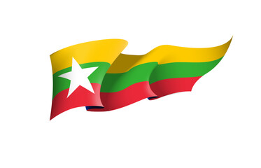 Myanmar flag state symbol isolated on background national banner. Greeting card National Independence Day of the Republic of the Union of Myanmar. Illustration banner with realistic state flag.