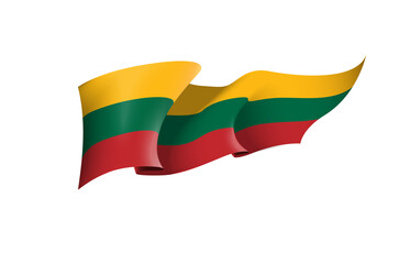 Obraz premium Lithuania flag state symbol isolated on background national banner. Greeting card National Independence Day of the Republic of Lithuania. Illustration banner with realistic state flag.