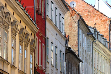 Fototapeta na wymiar Colorful historic buildings in central Zagreb, Croatia.