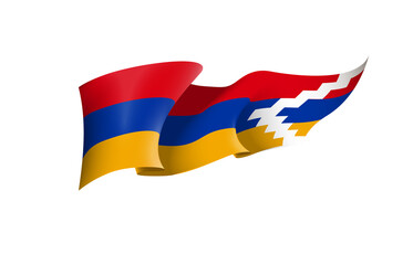 Nagorno-Karabakh flag state symbol isolated on background national banner. Greeting card National Independence Day Republic of Artsakh Nagorno-Karabakh. Illustration banner with realistic state flag.