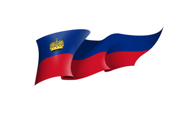 Liechtenstein flag state symbol isolated on background national banner. Greeting card National Day of the Principality of Liechtenstein. Illustration banner with realistic state flag of microstate.