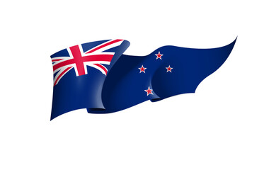 New Zealand flag state symbol isolated on background national banner. Greeting card National Independence Day of the republic of New Zealand. Illustration banner with realistic state flag.
