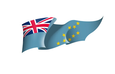 Tuvalu flag state symbol isolated on background national banner. Greeting card National Independence Day of the republic of Tuvalu. Illustration banner with realistic state flag.