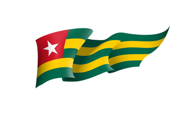 Togo flag state symbol isolated on background national banner. Greeting card National Independence Day of the Togolese republic. Illustration banner with realistic state flag.