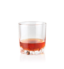 Alcoholic beverages. Scotch whiskey in elegant glass on white background