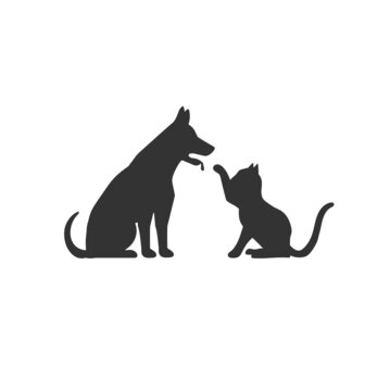 Dog and cat silhouette isolated on white background. Animals concept logo. Vector stock