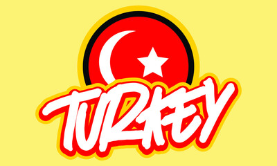 Turkey Vector Logo Design With Hand Lettering. Perfect For Print souvenir Product Like T Shirt, Emblem, Travel Blog or Social Media, Poster, Background.