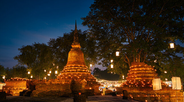 Sukhothai Temple during Loy Kratong Festival 