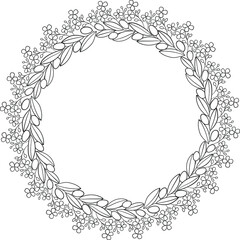 Black on transparent flowers and olives wreath with copy space
