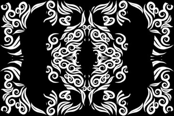  Black and white caleidoscope gradient flower and leaf line art pattern of indonesian culture traditional tenun batik ethnic dayak ornament for wallpaper ads background 