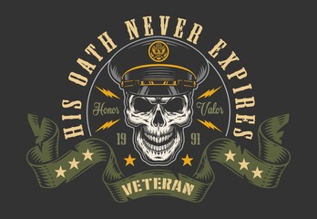 Military veteran sketch colorful vintage