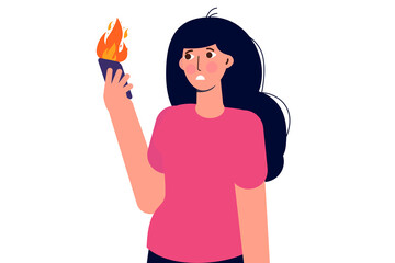 Smartphone in fire flame. Information attack, fakes news, online noise concept. Vector illustration.