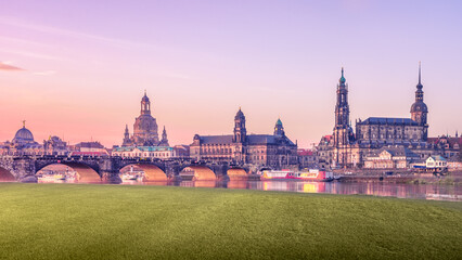 View of the city center of Dresden. Elbe river.