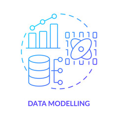 Data modelling blue gradient concept icon. Data mining process abstract idea thin line illustration. Machine learning algorithms. Isolated outline drawing. Myriad Pro-Bold font used