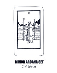 Tarot set. Vector hand drawn  Minor Arcana . 2 of Wands 