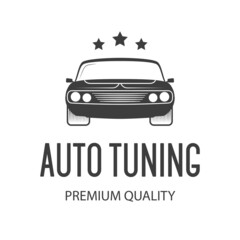 Fototapeta premium Auto tuning vector label for service, repair, car wash isolated on white background. Stamps, banners and design elements for you business. 10 eps