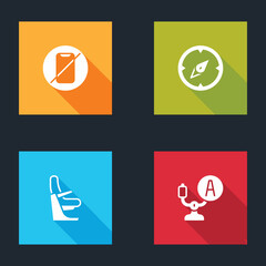 Set No cell phone, Compass, Airplane seat and Aircraft steering helm icon. Vector