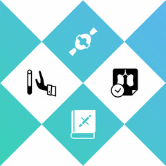 Set Giving up cigarette, Book with stop, Candy and Lungs x-ray diagnostics icon. Vector