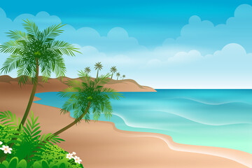 Fototapeta na wymiar Beautiful Beach shore line with coconut trees during daytime