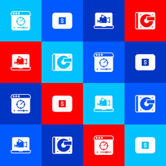 Set Online play video, Stop media button, and Vinyl player with vinyl disk icon. Vector